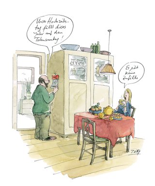 Cartoon: »Unser Hochzeitstag fällt in diesem Jahr …« aus der Reihe »Paar Probleme«