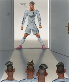 Gerhard Haderer, Fussballerfrisuren, 2015.jpg