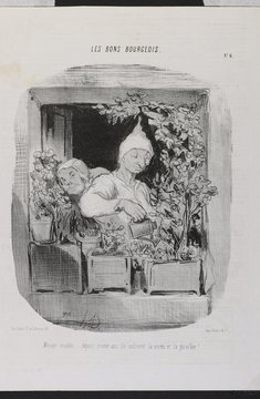 Honoré Daumier: Ménage modèle, – depuis trente ans ils cultivent la vertu et la giroflée! (Les Bons Bourgeois No. 6), 1846