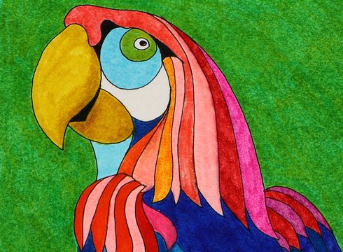 Aiga Rasch: Reinzeichnung Super-Papagei