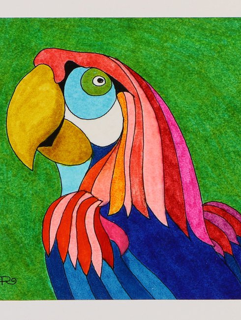 Aiga Rasch: Reinzeichnung Super-Papagei