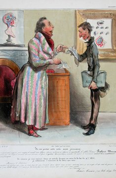 Honoré Daumier: Tu vas porter cette note aux journaux (Caricaturana No. 66), 1835