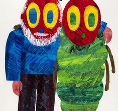 Eric Carle: Selbstporträt mit der kleinen Raupe Nimmersatt